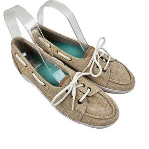 Keds Shoes Womens Size 7 Tan Beige Boat Casual Loafer Slip On Gold Glitter